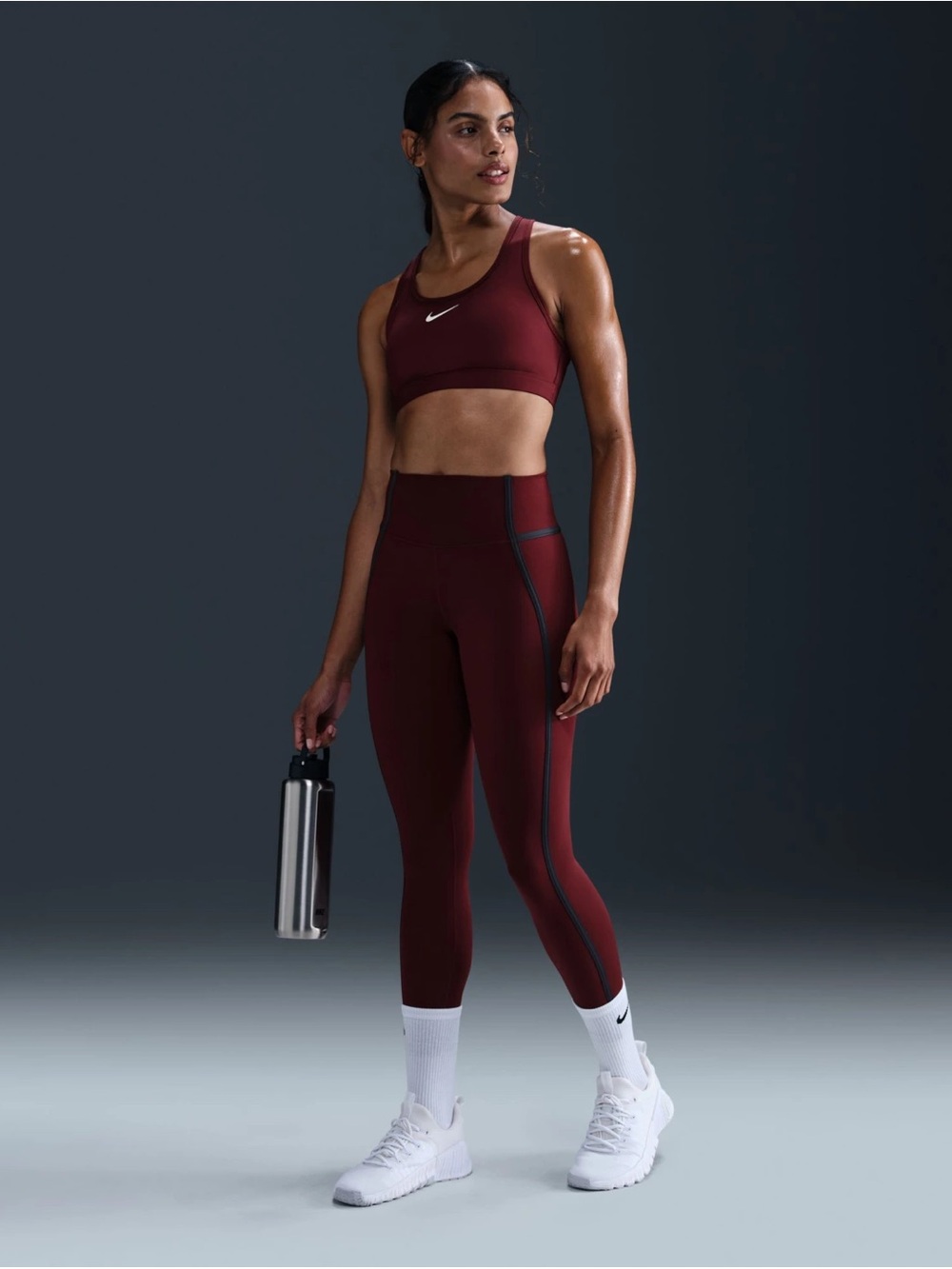 Nike High Rise 7/8 Legging Burgundy Navy Stripe Piping